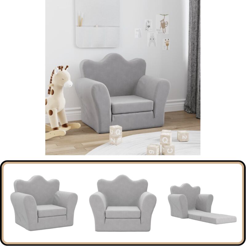 Schlafsofa für Kinder Hellgrau Weich Plüsch - Kinder-Sofa - Kuschel-Sofa - Spielsofa - Kindermöbel - Wohnaccessoires