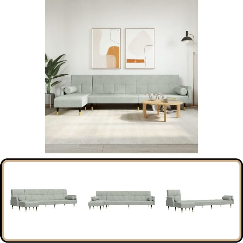 Schlafsofa in L-Form Hellgrau 271x140x70 cm Samt - Samtsofa - Schlafsofa - Wohnlandschaft - L-förmiges Sofa - Couch