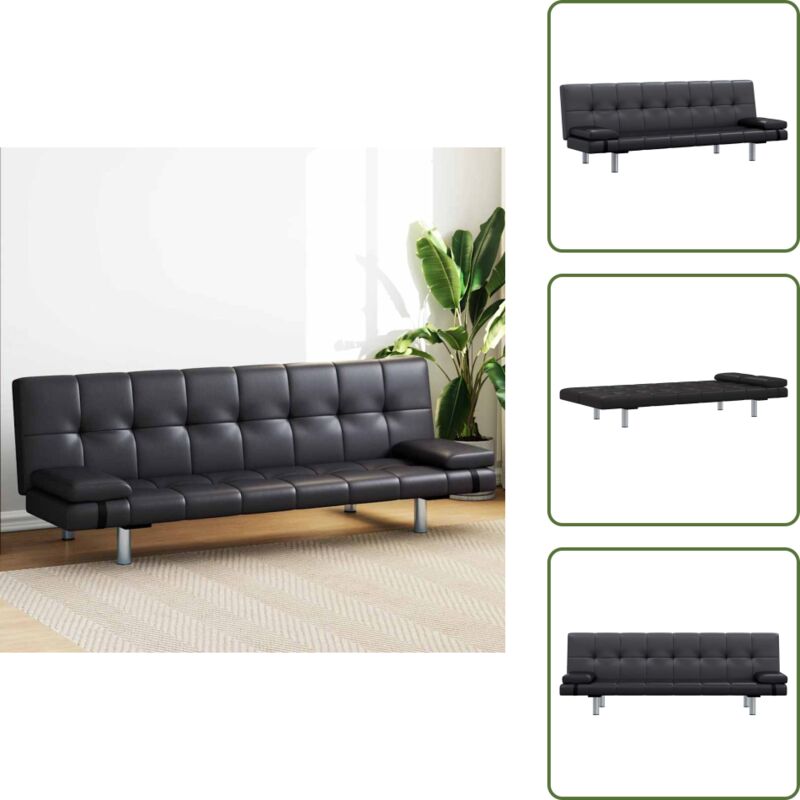 Schlafsofa mit 2 Kissen Kunstleder Ausziehbar Schwarz - Sofa - Schlafsofa - Couch - Gästebett - Wohnraum