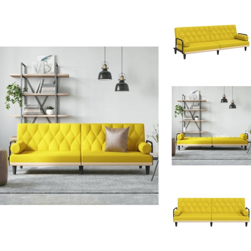 Schlafsofa mit Armlehnen Hellgelb Stoff - Schlafsofa - Sofa Bett - Gästebett - Wohnraumgestaltung - Polstersitzmöbel