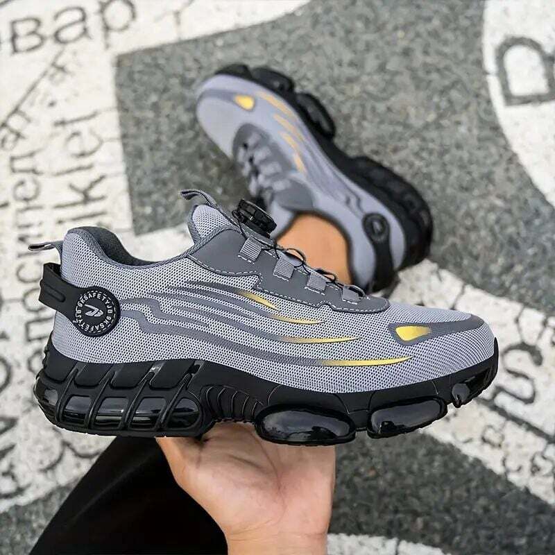 Schlag- und Stichschutz-Sicherheitsschuhe für die Arbeit, Sicherheitsschuhe mit drehbarer Schnalle und Schnürung, atmungsaktive Sicherheitsschuhe aus
