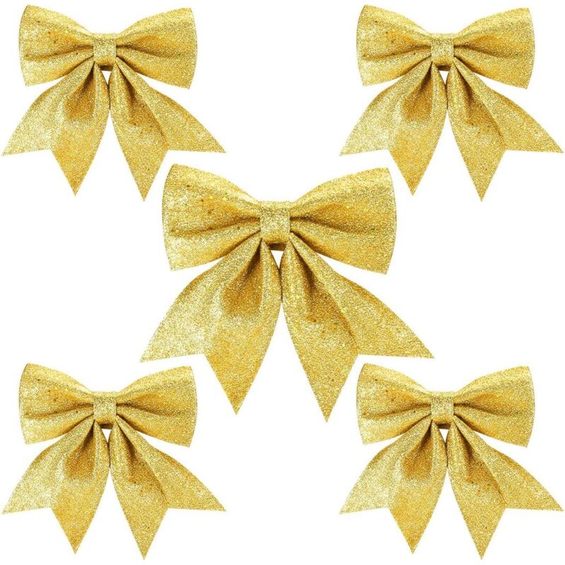 Schleifen Weihnachten Gold, 5 Stück Weihnachtsbaum Schleifen Gold, Weihnachtsschleifen Grosse, Christmas Glitter Bows, Geschenk Weihnachtsdeko