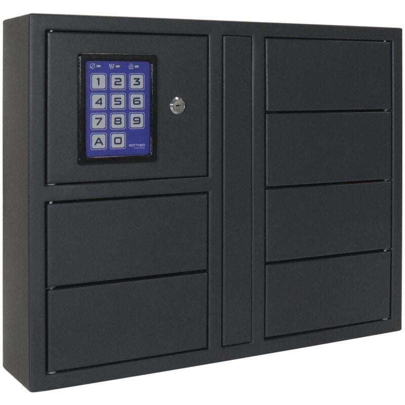 Rottner - Schlüsseltresor mit Code - Schlüsselsafe mit 6 Fächer und beleuchtetem Display, Stahl anthrazit
