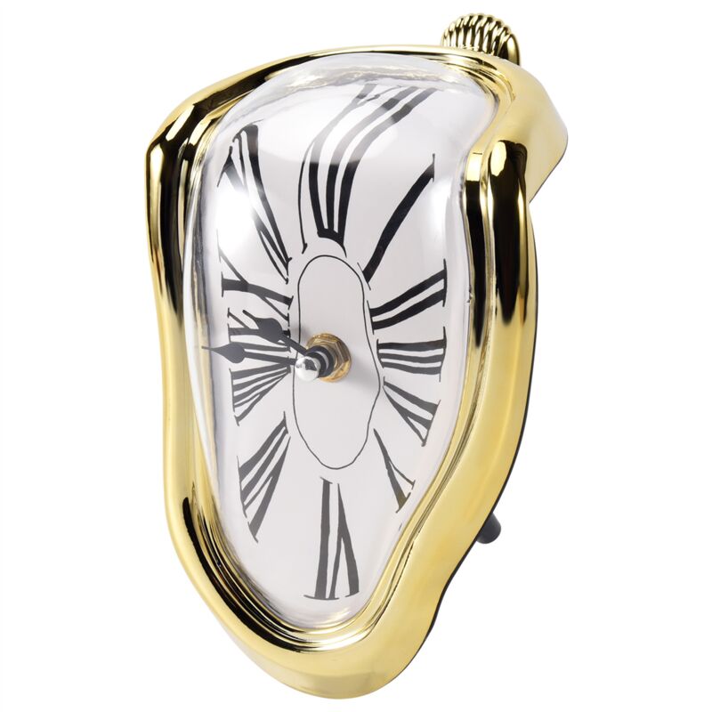 Schmelzende Uhr, blockförmige, gedrehte Uhr, geschmolzene Uhr für dekoratives Regal im Home-Office, Schreibtisch, Tisch, lustiges Geschenk, Gold