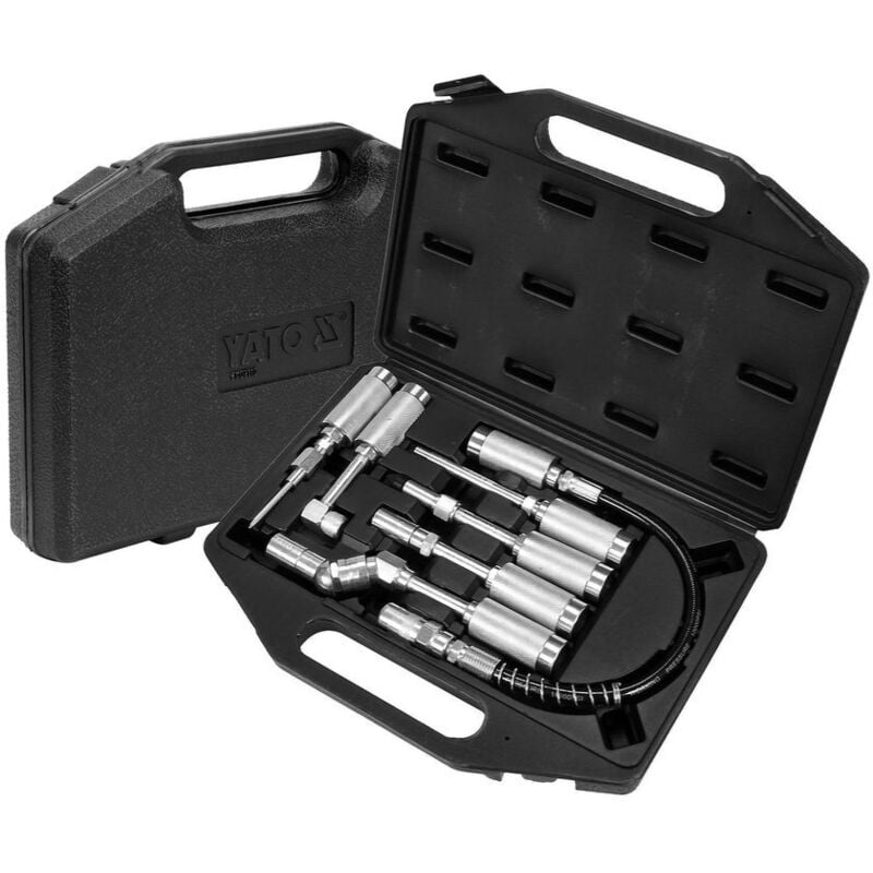 Schmiergeräte Zubehör-Set Fettpresse Zubehör 7tlg Adapter Zubehörsatz für Fettpressen Verlängerung Panzerschlauch Winkelaufsatz