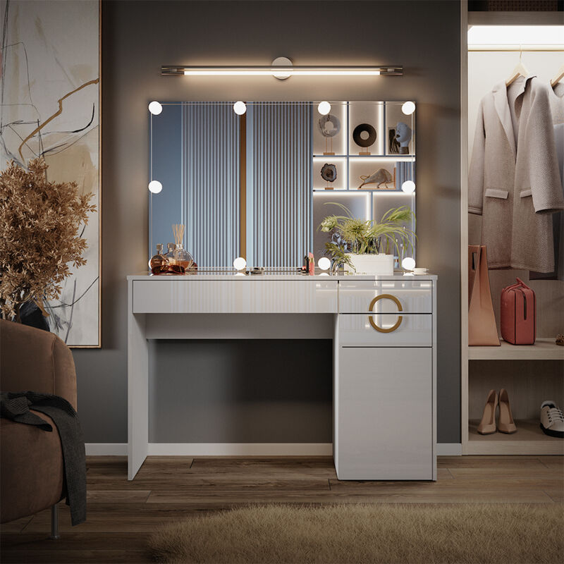 Schminktisch Adela, Weiß, 115 cm mit LED Beleuchtung, Vicco