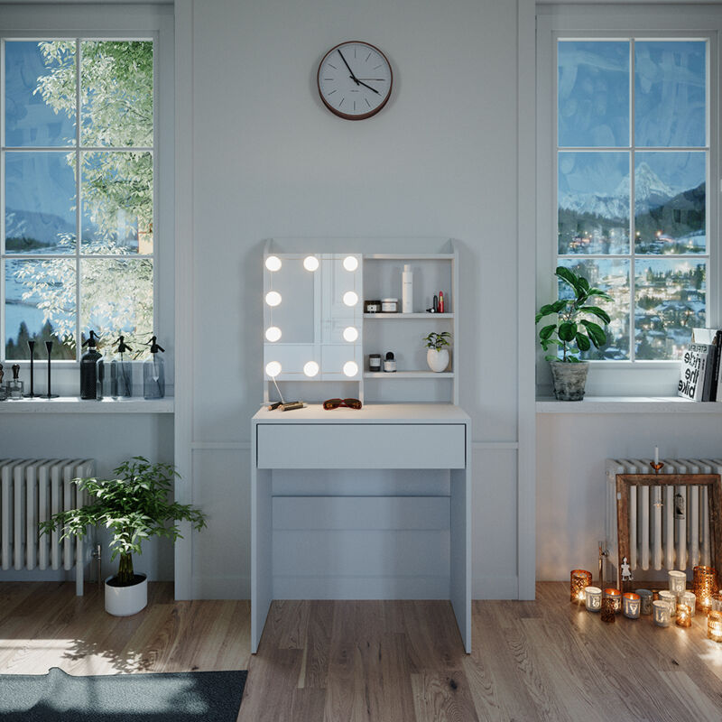 Vicco - Schminktisch Laura, Weiß, 70 cm mit led Beleuchtung