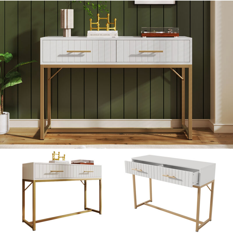 Schminktisch mit 2 Schubladen Höhe 75 cm, Schlafzimmerkommode weiß, hohes Sideboard, Sideboard, Schubladenkommode, Kommode für Schlafzimmer, weiß