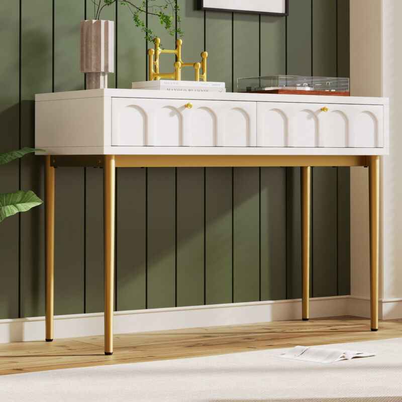 Schminktisch mit 2 Schubladen Höhe 76,5 cm, Schlafzimmerkommode Sideboard hoch weiß Sideboard Schubladenkommode Kommode für Schlafzimmer, Cremeweiß