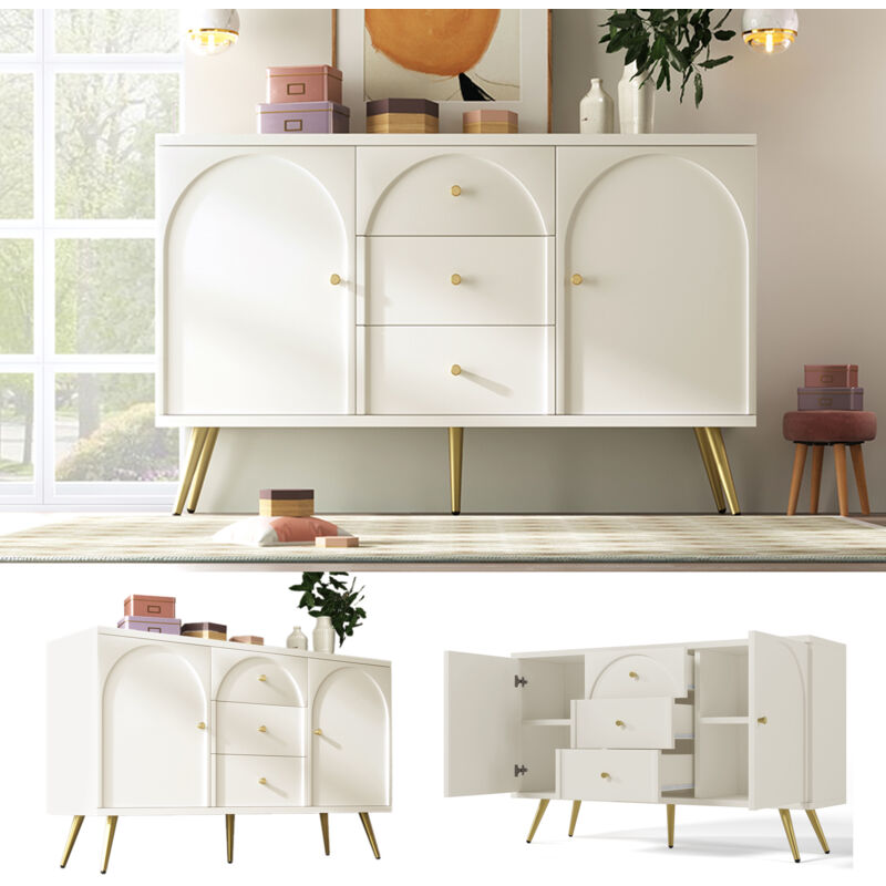 Kommode mit 2 Türen und 3 Schubladen, weiße Tür, Kommode mit Schubladen, verstellbarer Einlegeboden, für Wohnzimmer, Schlafzimmer,