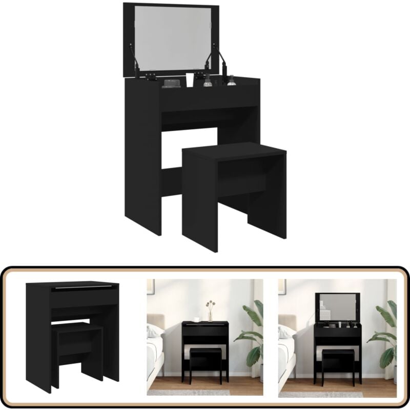 Vidaxl - Schminktisch mit Hocker Schwarz 60x40x113,5 cm - Schminktisch - Kosmetikschrank - Schreibtisch - Badezimmermöbel - Schwarzer Schminktisch