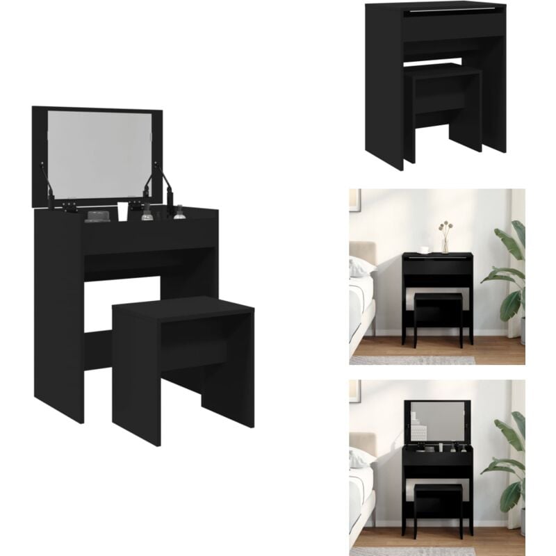 Schminktisch mit Hocker Schwarz 60x40x113,5 cm - Schminktisch - Kosmetikschrank - Schreibtisch - Badezimmermöbel - Schwarzer Schminktisch