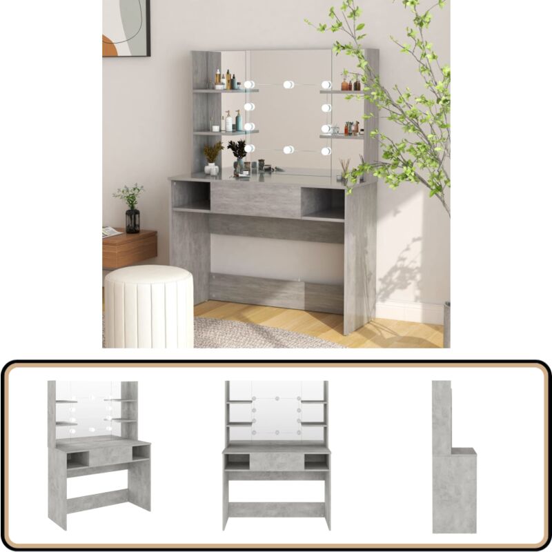 Schminktisch mit LED-Beleuchtung 100x40x135 cm mdf Betongrau - Schminktisch - led Beleuchtung - Kosmetiktisch - Badezimmermöbel - Makeuptisch