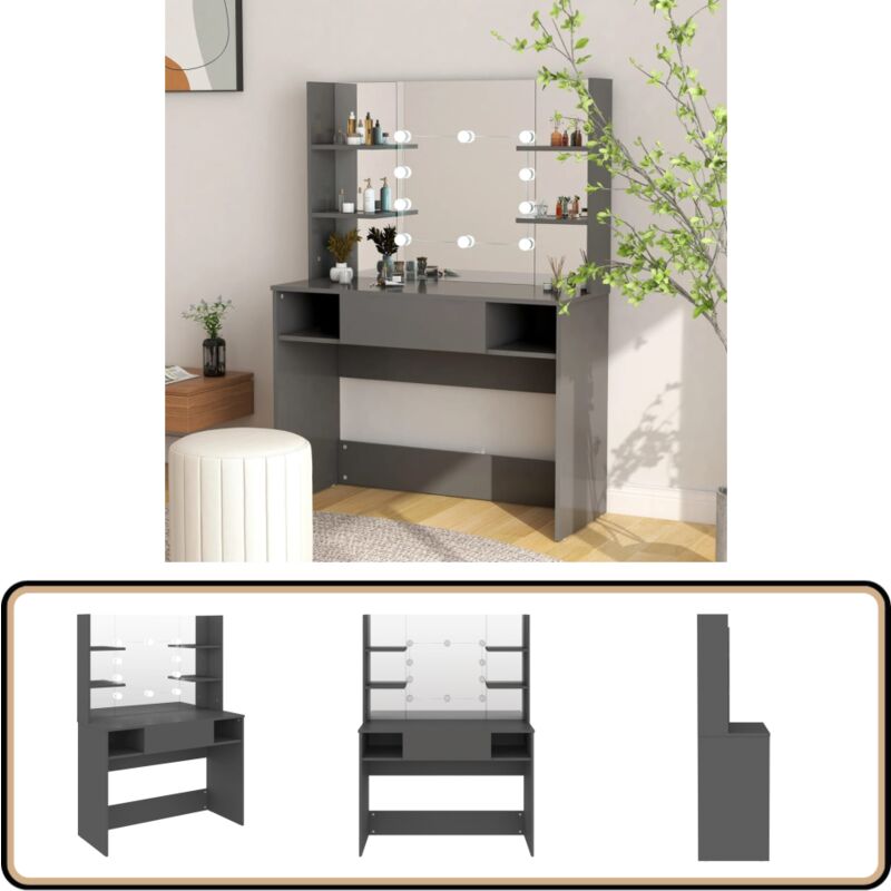 Schminktisch mit LED-Beleuchtung 100x40x135 cm mdf Grau - Schminktisch - Kosmetiktisch - led Beleuchtung - Makeuptisch - Badezimmermöbel