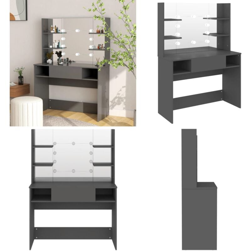 Vidaxl - Schminktisch mit LED-Beleuchtung 100x40x135 cm mdf Grau - Schminktisch - Kosmetiktisch - led Beleuchtung - Makeuptisch - Badezimmermöbel