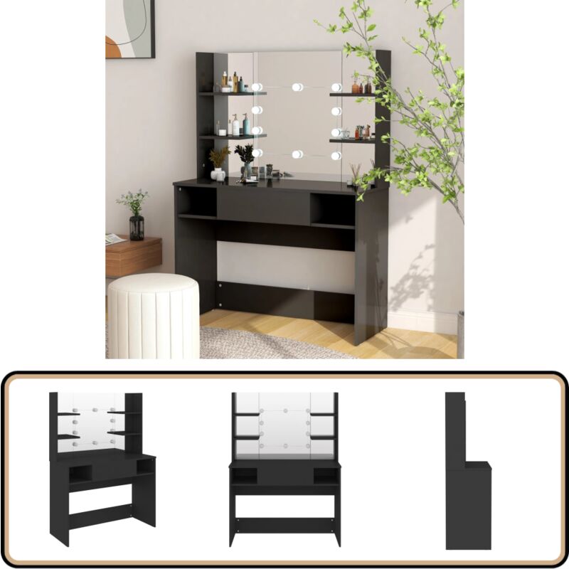 Schminktisch mit LED-Beleuchtung 100x40x135 cm mdf Schwarz - Schminktisch - led Beleuchtung - Kosmetiktisch - Badezimmermöbel - Makeuptisch
