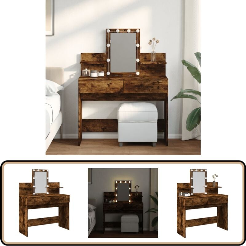 Vidaxl - Schminktisch mit LED-Beleuchtung Räuchereiche 100x40x130 cm - Schminktisch - Kosmetikschrank - Schreibtisch - Badezimmermöbel - led