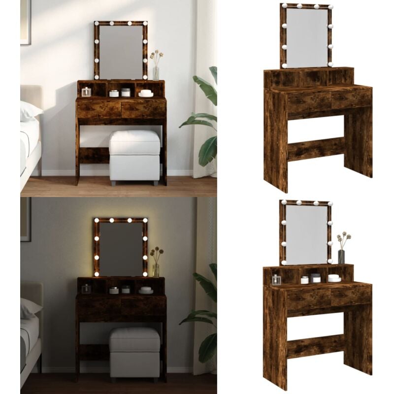 Vidaxl - Schminktisch mit LED-Beleuchtung Räuchereiche 80x41x144,5 cm - Schminktisch - Kosmetiktresore - Schreibtisch - Badezimmermöbel - led