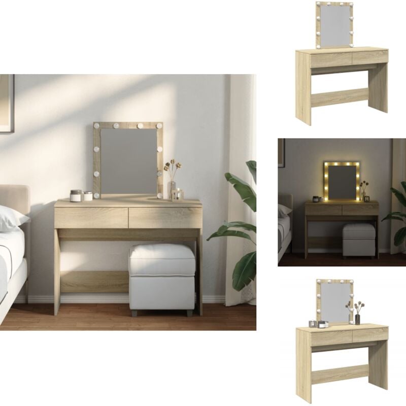 Vidaxl - Schminktisch mit LED-Beleuchtung Sonoma-Eiche 100x40x130 cm - Schminktisch - Kosmetikschrank - Schreibtisch - Badezimmermöbel - sonoma eiche