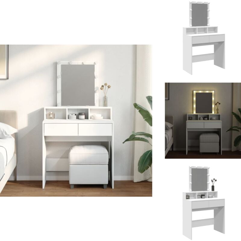 Vidaxl - Schminktisch mit LED-Beleuchtung Weiß 80x41x144,5 cm - Schminktisch - Kosmetikschrank - Schreibtisch - Badezimmermöbel - led Beleuchtung