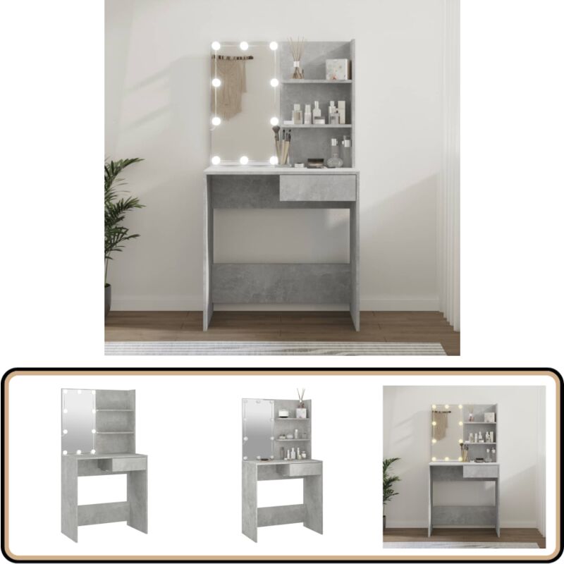 Schminktisch mit led Betongrau 74,5x40x141 cm - Schminktisch - Kosmetiktisch - Make Up Tisch - led Beleuchtung - Badezimmermöbel