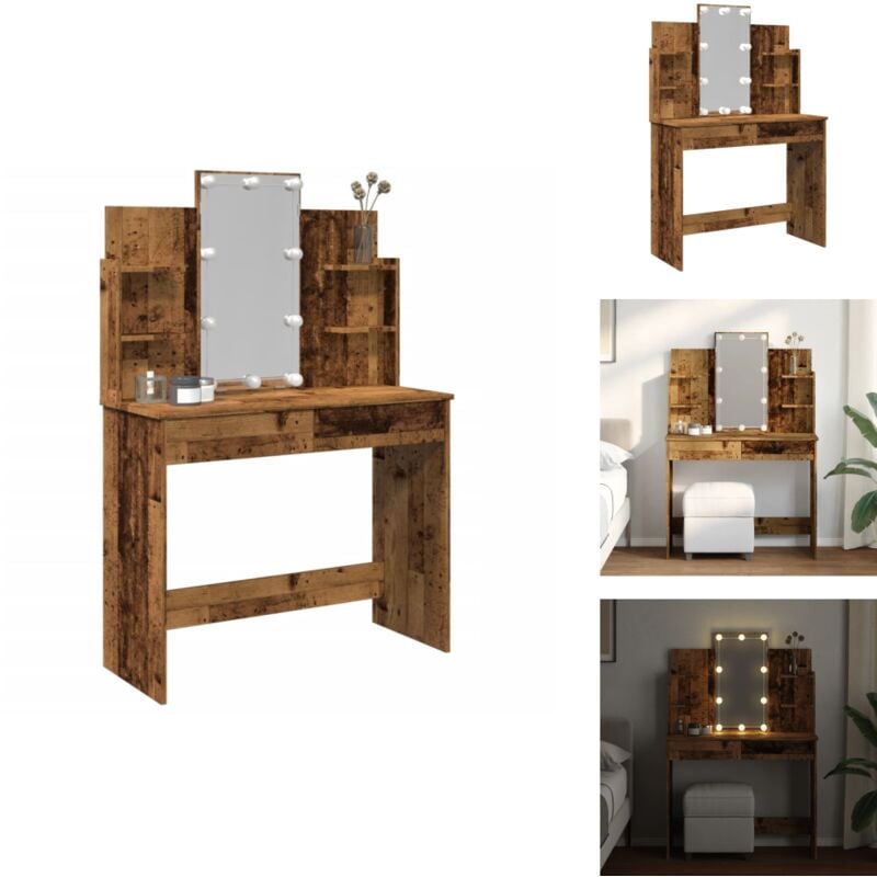 Schminktisch mit LED-Leuchten Altholz-Optik 96x40x142 cm - Schminktisch - Schminktische - Kosmetiktisch - Frisiertisch