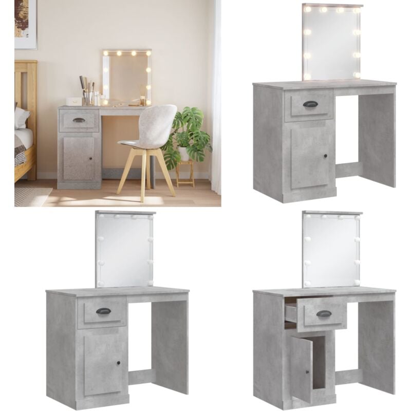 Vidaxl - Schminktisch mit LED-Leuchten Betongrau 90x42x132,5 cm - Schminktisch - Kosmetikschrank - led Beleuchtung - Badezimmermöbel - Makeuptisch