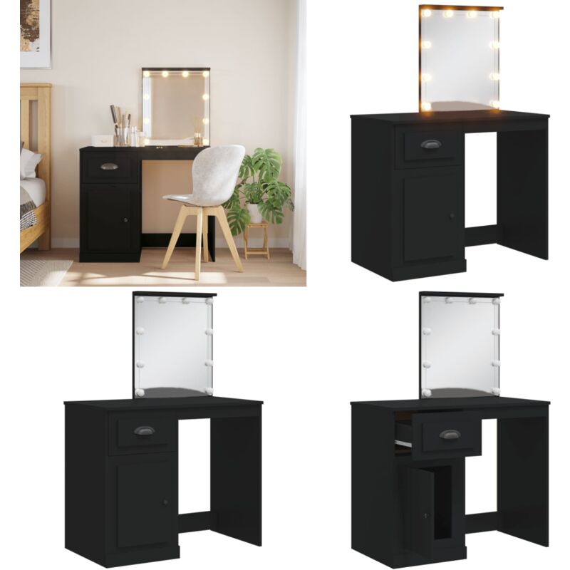 Vidaxl - Schminktisch mit LED-Leuchten Schwarz 90x42x132,5 cm - Schminktisch - Kosmetikschrank - led Beleuchtung - Badezimmermöbel - Makeuptisch