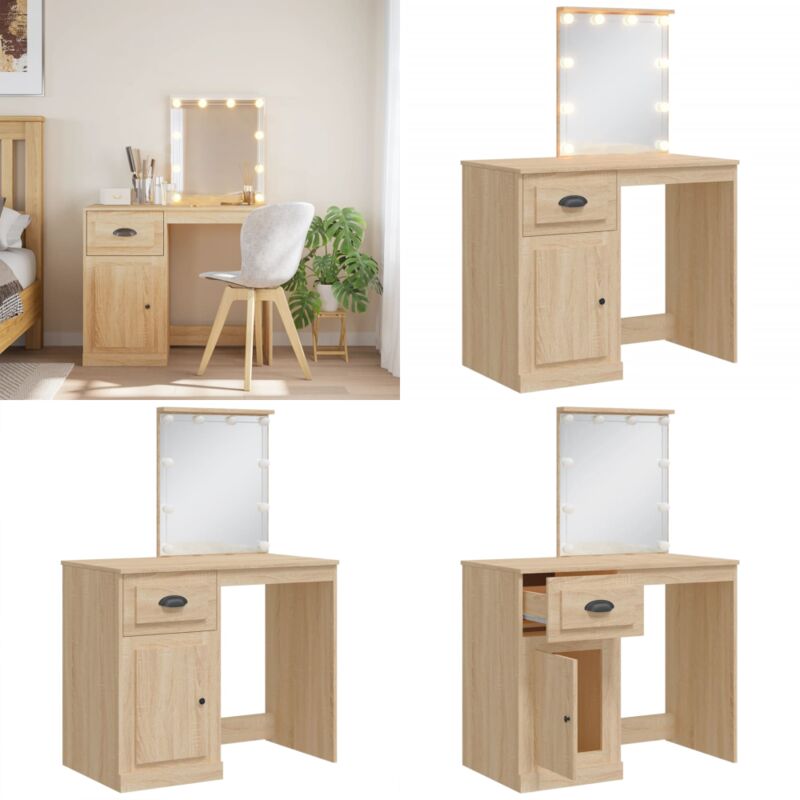 Schminktisch mit LED-Leuchten Sonoma-Eiche 90x42x132,5 cm - Schminktisch - Kosmetikschrank - Badezimmermöbel - LED-Spiegel - Makeuptisch - Home &