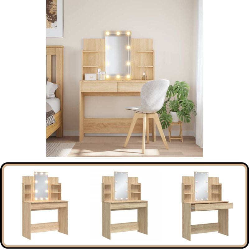 Vidaxl - Schminktisch mit LED-Leuchten Sonoma-Eiche 96x40x142 cm - Schminktisch - Kosmetikschrank - Badezimmermöbel - LED-Spiegel - Makeup Tisch