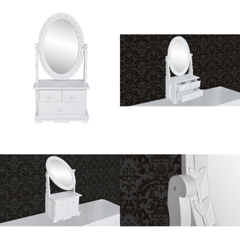 Schminktisch mit ovalem Schwenkspiegel MDF - Schminktisch - Vintage Stil - Kosmetik Tisch - Make Up Tisch - Spiegelschrank - Home & Living