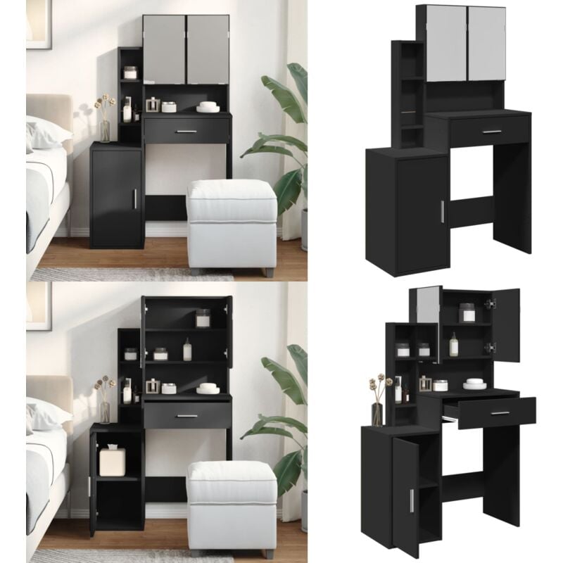 Vidaxl - Schminktisch mit Schrank Schwarz 80x35x132 cm - Schminktisch - Kosmetikschrank - Badezimmermöbel - Makeup Tisch - Spiegelkommode - Home &