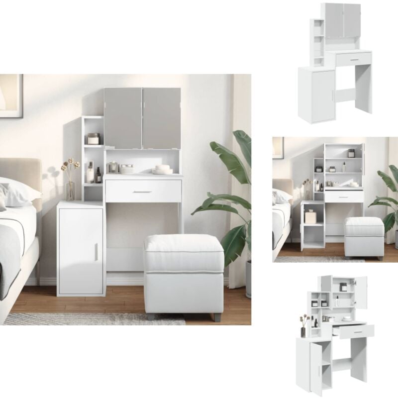 Schminktisch mit Schrank Weiß 80x35x132 cm - Schminktisch - Kosmetikschrank - Badezimmermöbel - Makeup Tisch - Spiegelkommode
