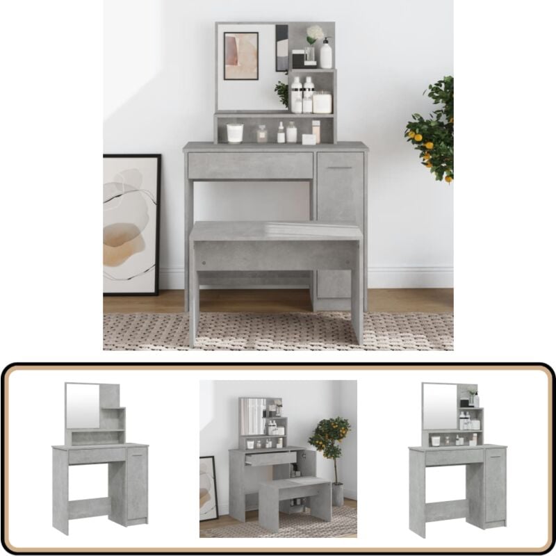 Vidaxl - Schminktisch mit Spiegel Betongrau 86,5x35x136 cm - Schminktisch - Kosmetikschrank - Badezimmermöbel - Spiegelkommode - Makeup Tisch