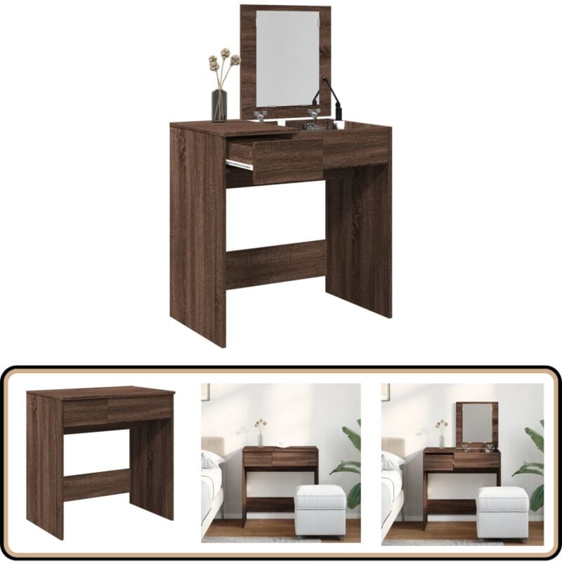 Schminktisch mit Spiegel Braun Eichen-Optik 73x46,5x120 cm - Schminktisch - Kosmetikschrank - Schreibtisch - Badezimmermöbel - Makeup Tisch