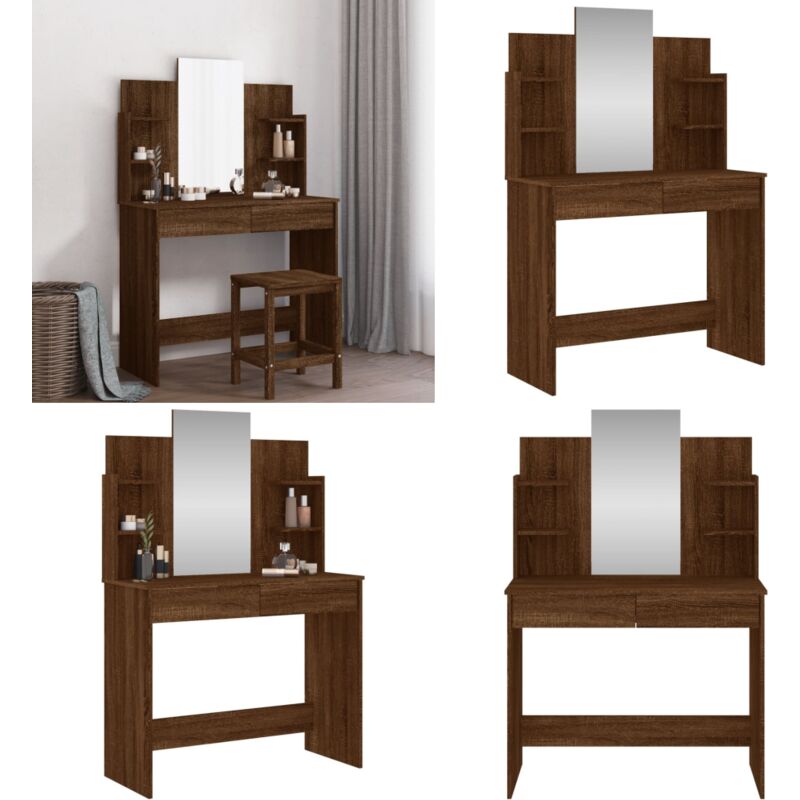 Vidaxl - Schminktisch mit Spiegel Braun Eichen-Optik 96x39x142 cm - Schminktisch - Kosmetikschrank - Badezimmermöbel - Spiegelkommode - Makeup Tisch