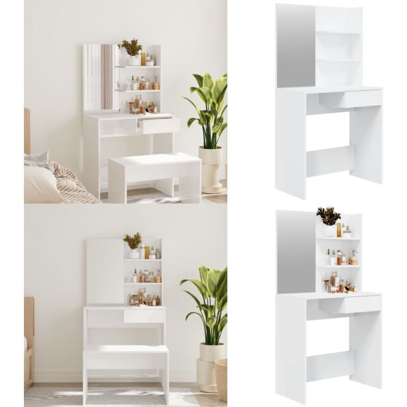 Schminktisch mit Spiegel Hochglanz-Weiß 74,5x40x141 cm - Schminktisch - Schminktische - Home & Living - Weiß