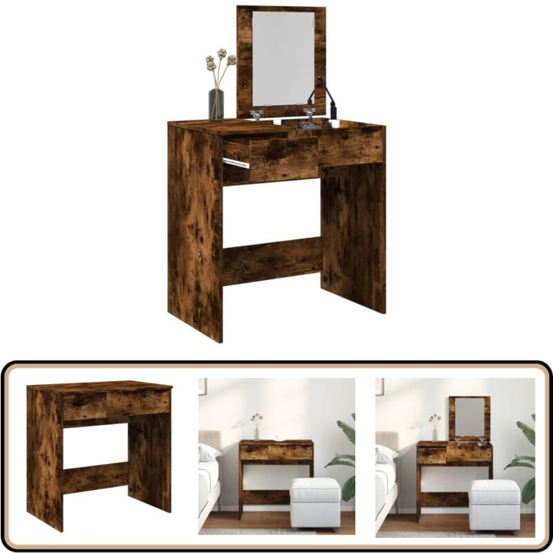 Vidaxl - Schminktisch mit Spiegel Räuchereiche 73x46,5x120 cm - Schminktisch - Kosmetikschrank - Schreibtisch - Badezimmermöbel - Spiegelkommode