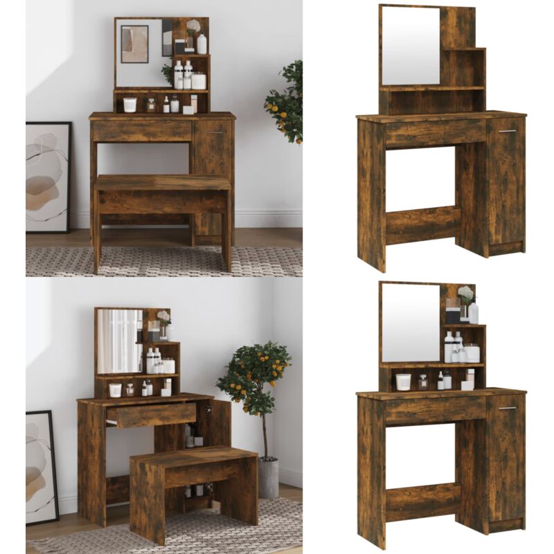 Vidaxl - Schminktisch mit Spiegel Räuchereiche 86,5x35x136 cm - Schminktisch - Kosmetikschrank - Badezimmermöbel - Spiegelkommode - Makeup Tisch