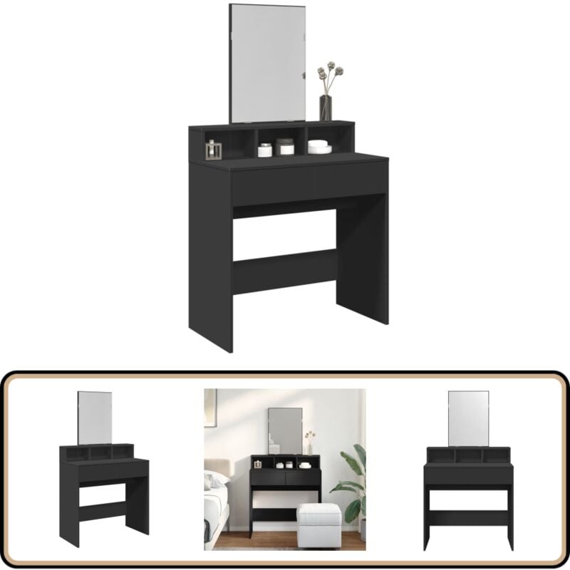 Schminktisch mit Spiegel Schwarz 80x41x144,5 cm - Schminktisch - Kosmetikschrank - Badezimmermöbel - Spiegelkommode - Makeup Tisch