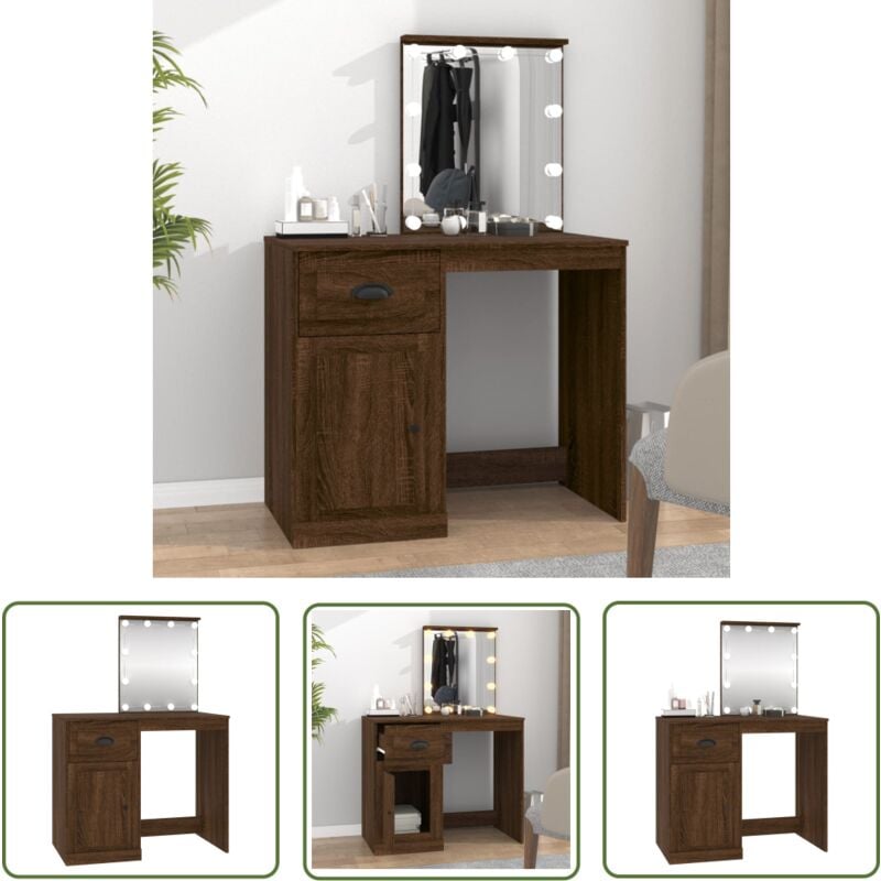 Vidaxl - The Living Store Schminktisch mit LEDs Braun Eiche 90x50x132,5 cm Holzwerkstoff - Schminktisch - Kosmetiktisch - Frisiertisch