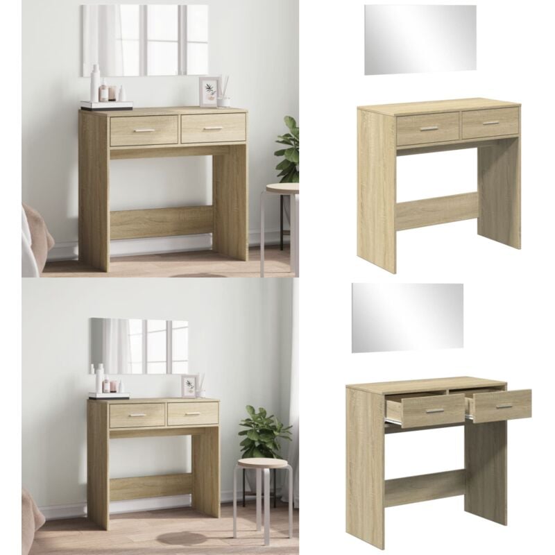Vidaxl - Schminktisch mit Spiegel Sonoma-Eiche 80x39x80 cm - Schminktisch - Kosmetikschrank - Schreibtisch - Badezimmermöbel - Sonoma-Eiche - Home &