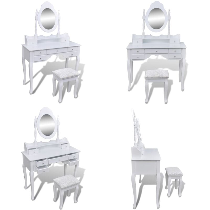 Schminktisch mit Spiegel und Hocker 7 Schubladen Weiß - Schminktisch - Frisiertisch - Make Up Tisch - Vanity Table - Spiegelschrank - Home & Living