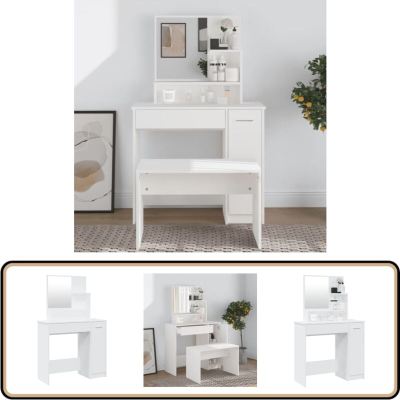 Schminktisch mit Spiegel Weiß 86,5x35x136 cm - Schminktisch - Kosmetikschrank - Badezimmermöbel - Spiegelkommode - Weiße Kommode