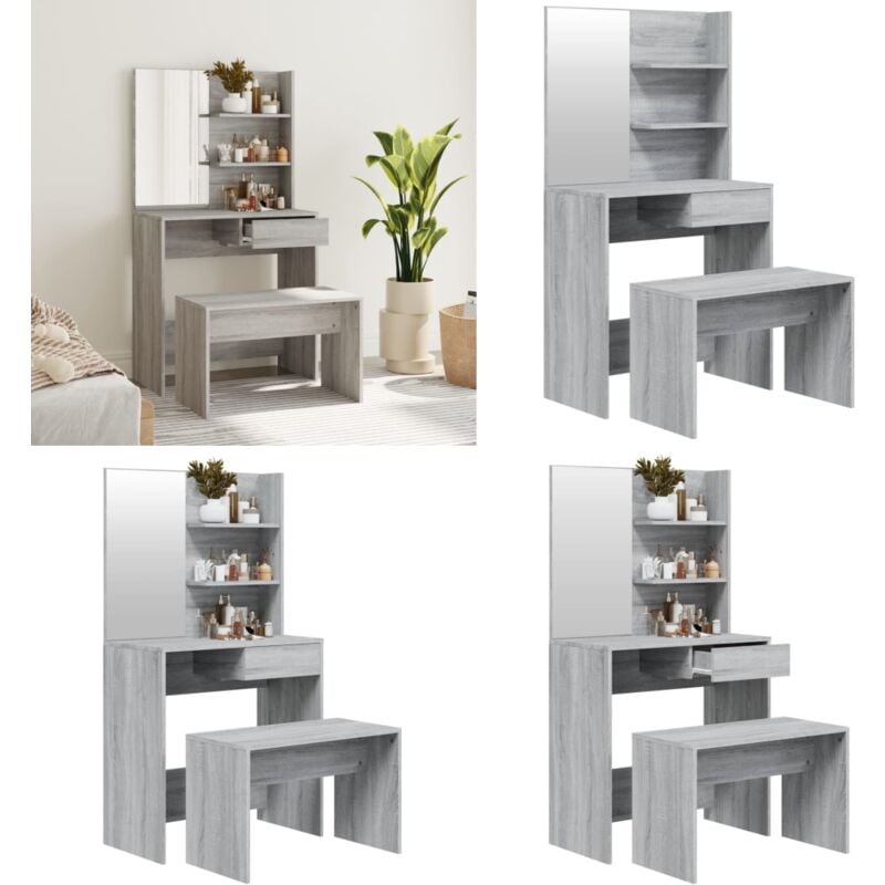 Schminktisch-Set Grau Sonoma 74,5x40x141 cm - Schminktisch - Kosmetikschrank - Schreibtisch - Grau - Wohnzimmer - Home & Living
