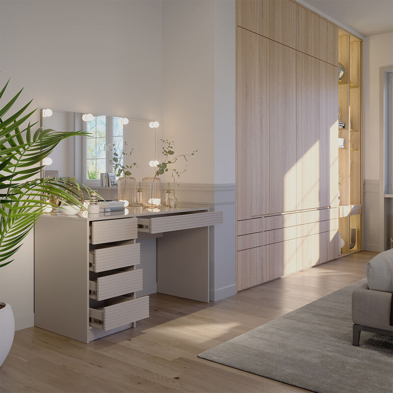 Vicco - Schminktisch Sherry, Cashmere, 120 cm mit Spiegel & LED-Beleuchtung