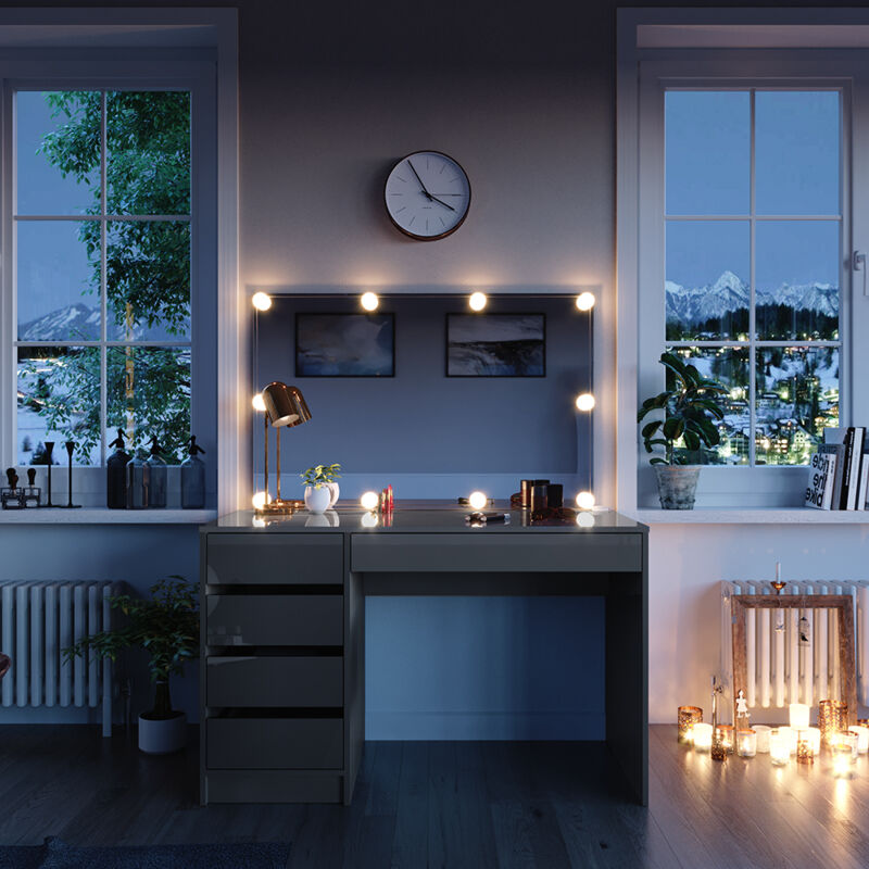 Vicco - Schminktisch Sherry, Grau, 120 cm mit led Beleuchtung