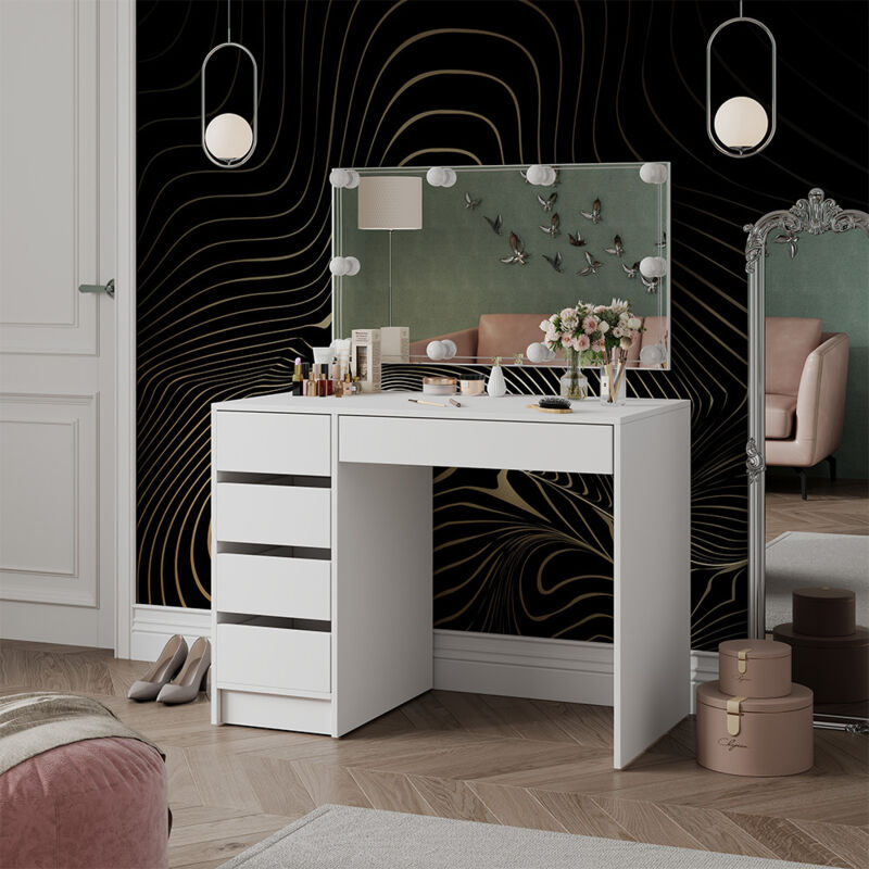 Vicco - Schminktisch Thalia, Weiß, 100 cm mit led Beleuchtung