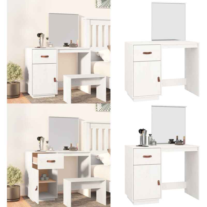 Vidaxl - Schminktisch Weiß 95x50x134 cm Massivholz Kiefer - Schminktisch - Kosmetikschrank - Badezimmermöbel - Spiegelschrank - Makeup Tisch - Home &