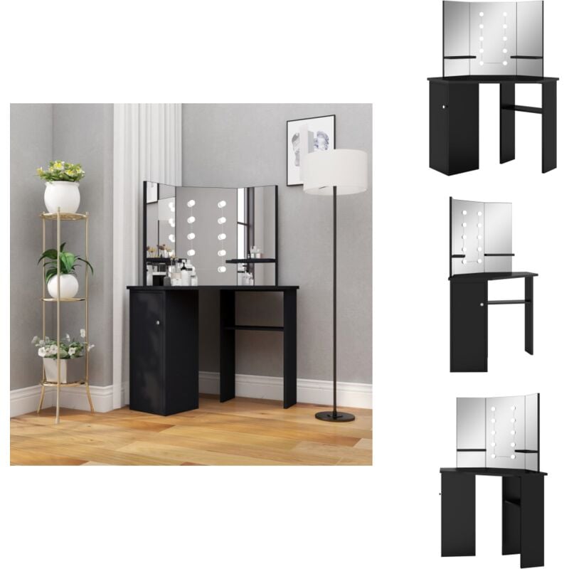 Vidaxl - Eck-Schminktisch mit led Schwarz 111x54x141,5 cm - Schminktisch - Kosmetiktisch - Eck-Schminktisch - led Beleuchtung - Spiegel